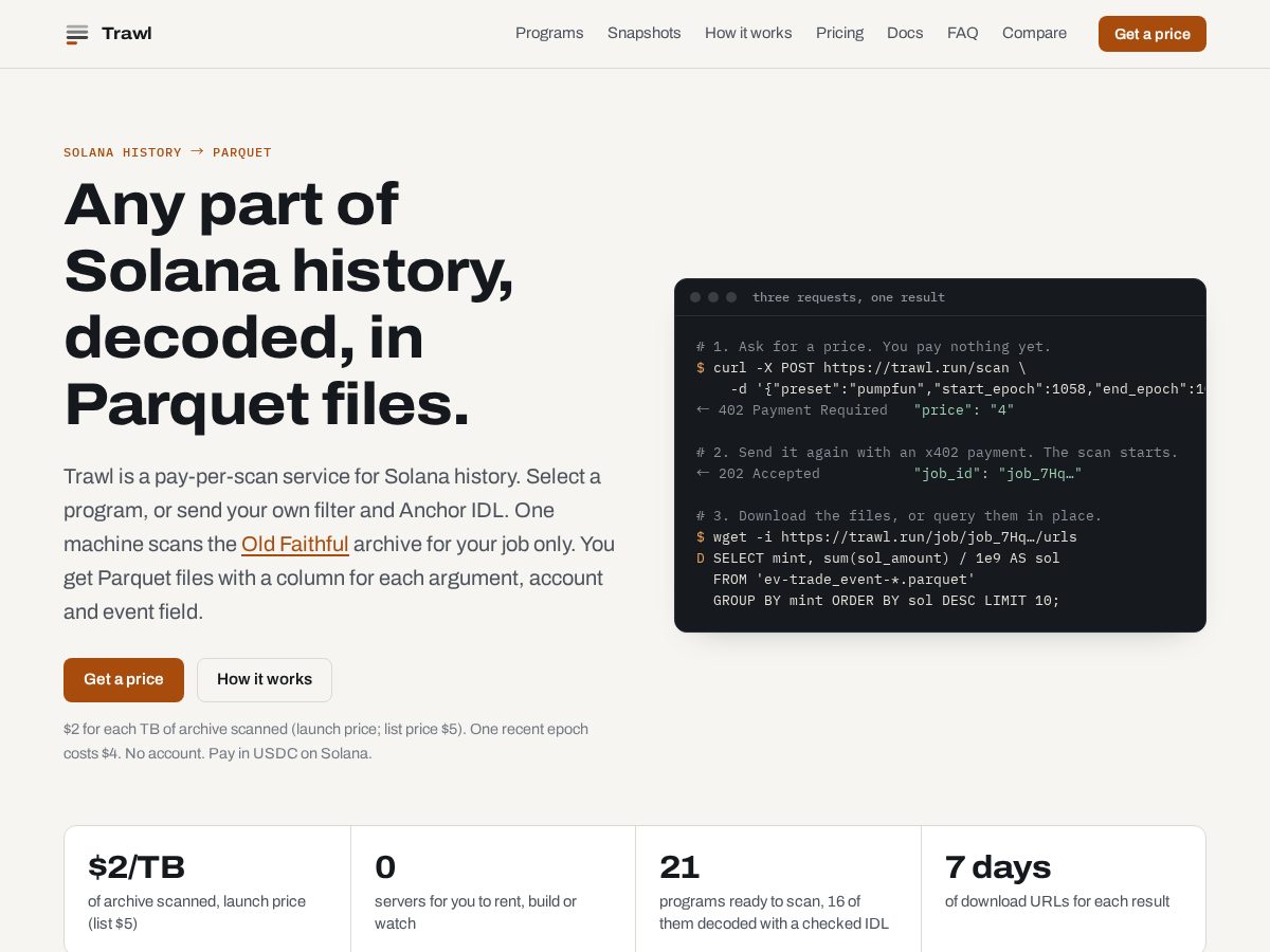 Landing-page snapshot of trawl.run
