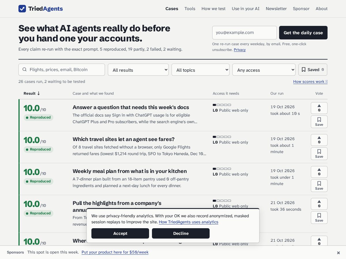 Landing-page snapshot of triedagents.com
