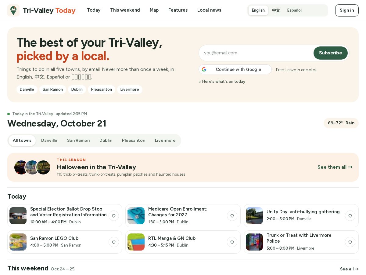 Landing-page snapshot of trivalleytoday.com