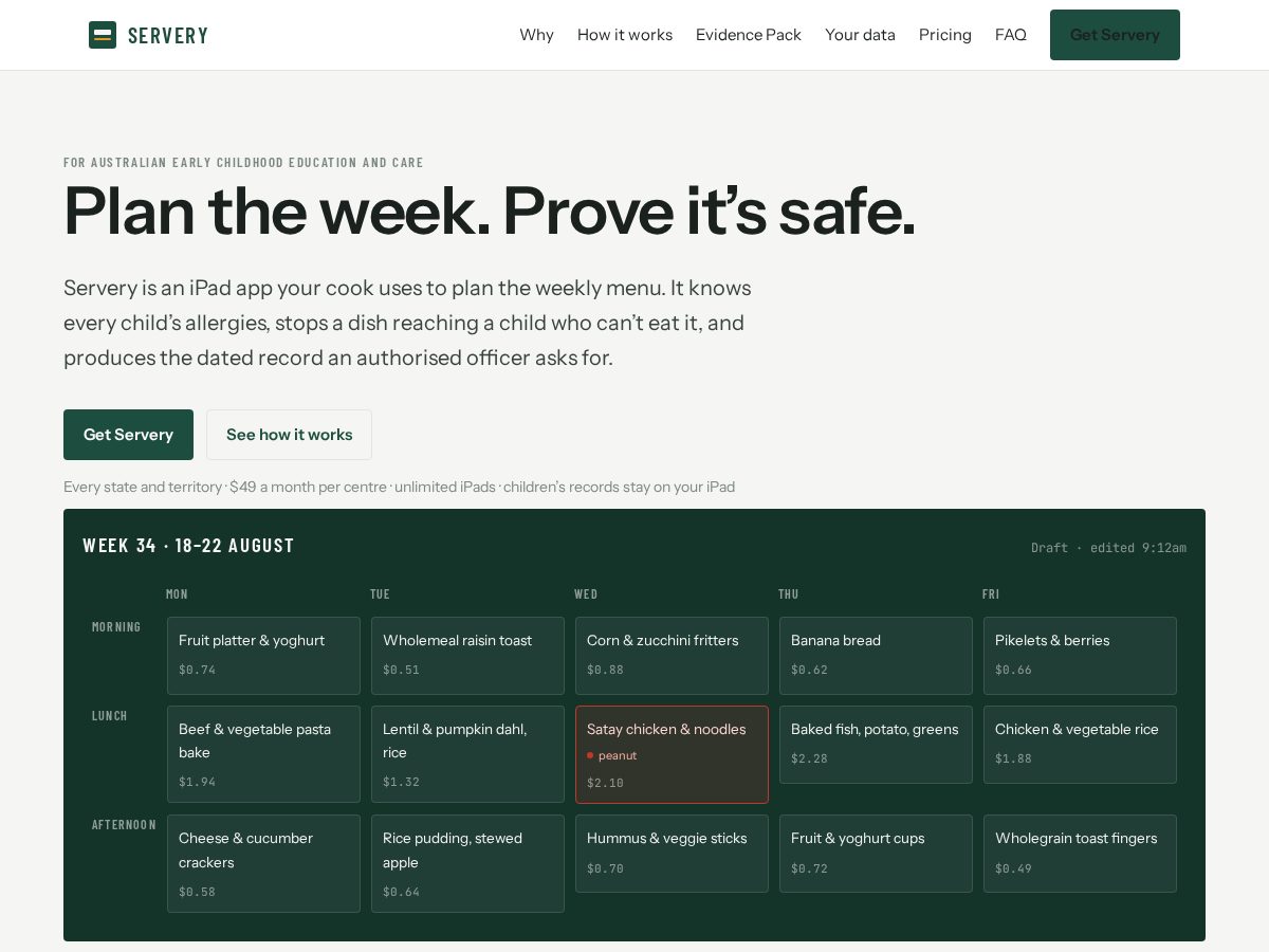 Landing-page snapshot of tryservery.com