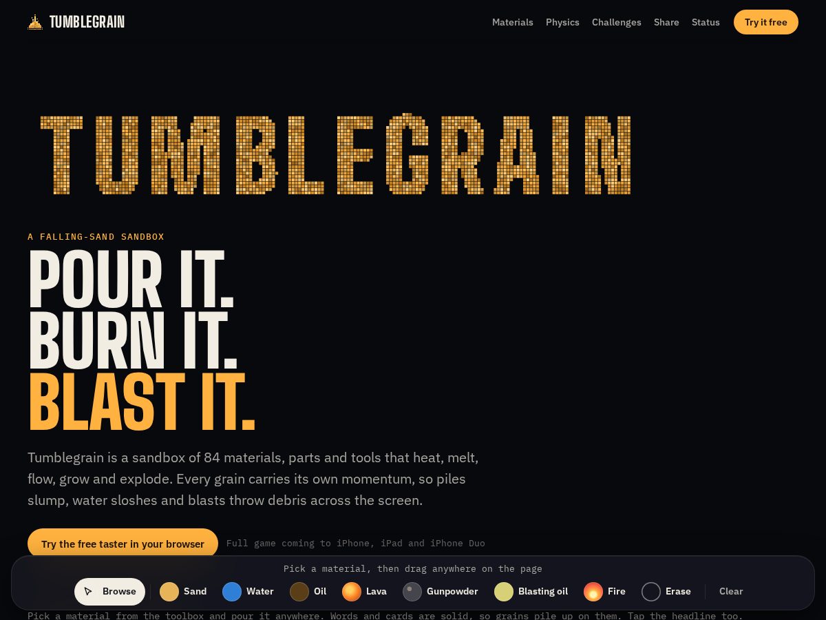 Landing-page snapshot of tumblegrain.com