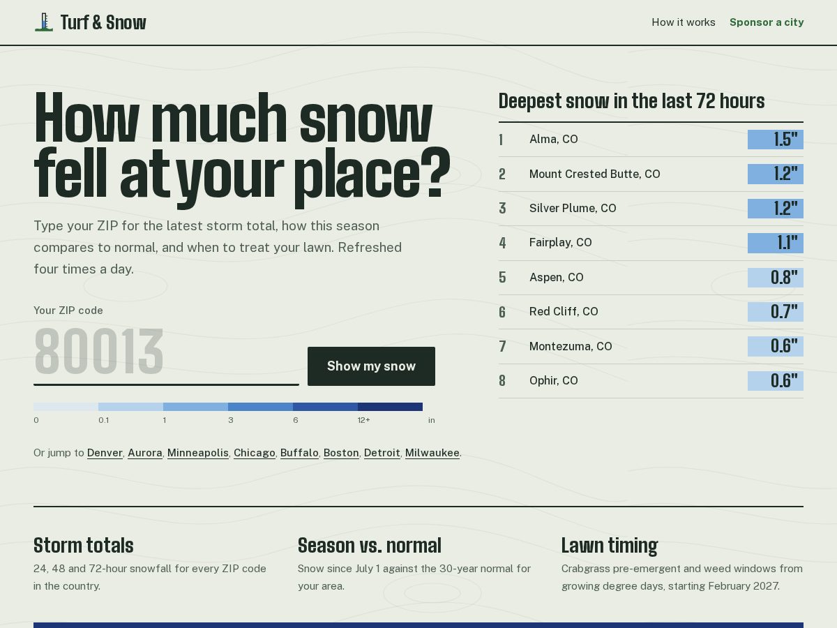 Landing-page snapshot of turfandsnow.com