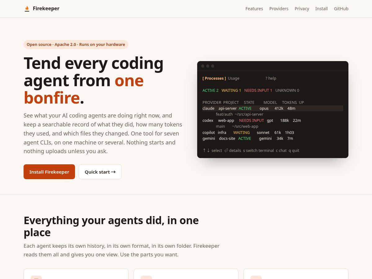 Landing-page snapshot of usefirekeeper.com
