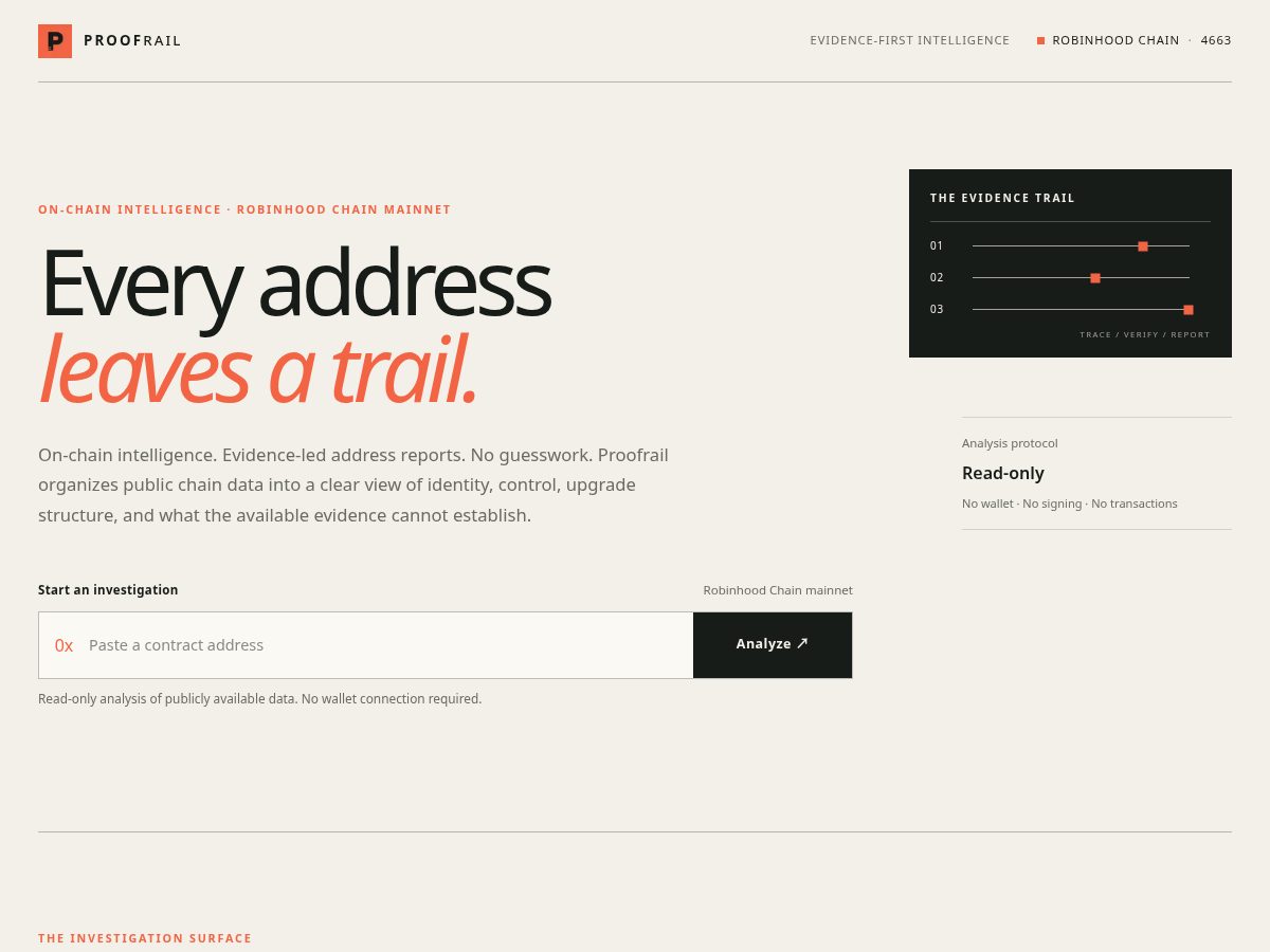 Landing-page snapshot of useproofrail.xyz
