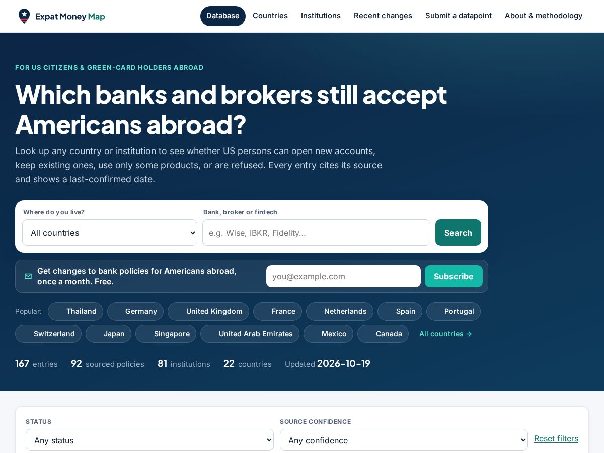 Landing-page snapshot of usexpatbanks.com