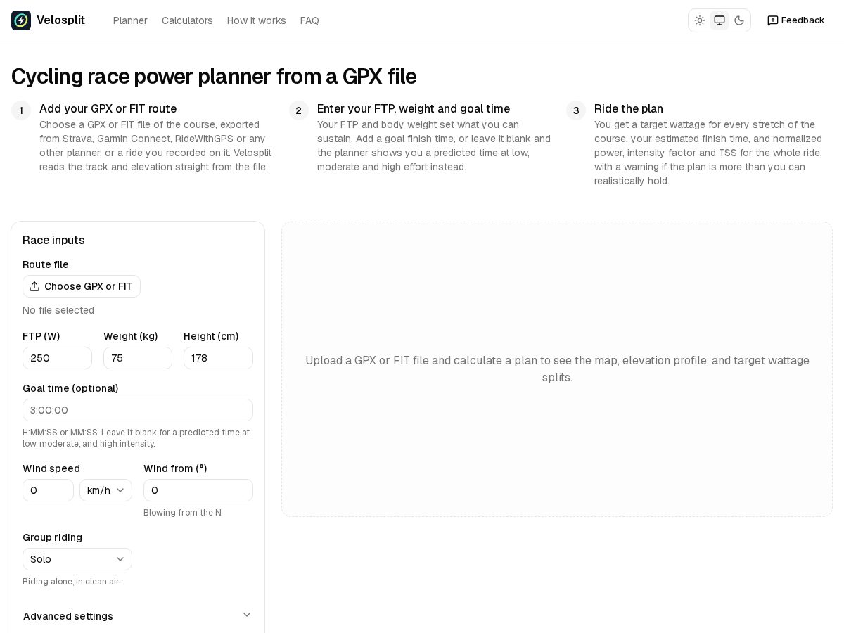 Landing-page snapshot of velosplit.com