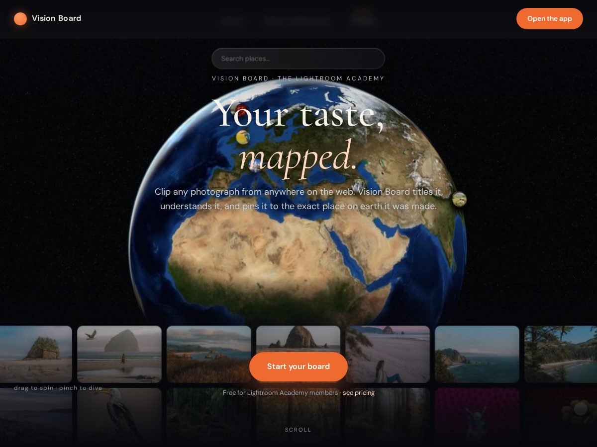 Landing-page snapshot of visionboard.photos
