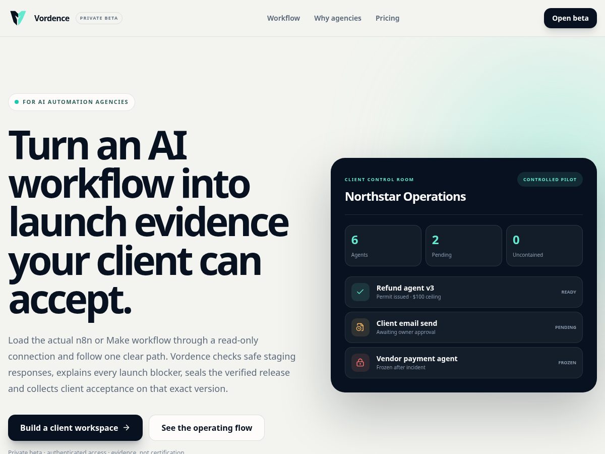 Landing-page snapshot of vordence.com
