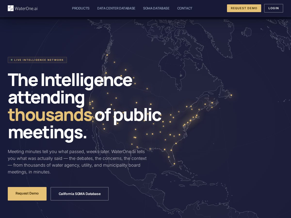 Landing-page snapshot of waterone.net