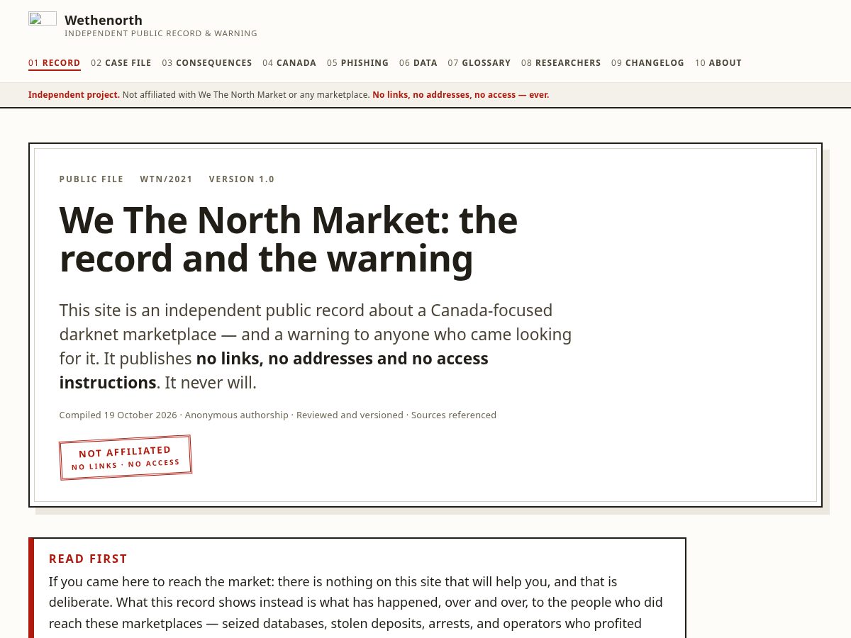 Landing-page snapshot of wethenorthmarketdarknet.com