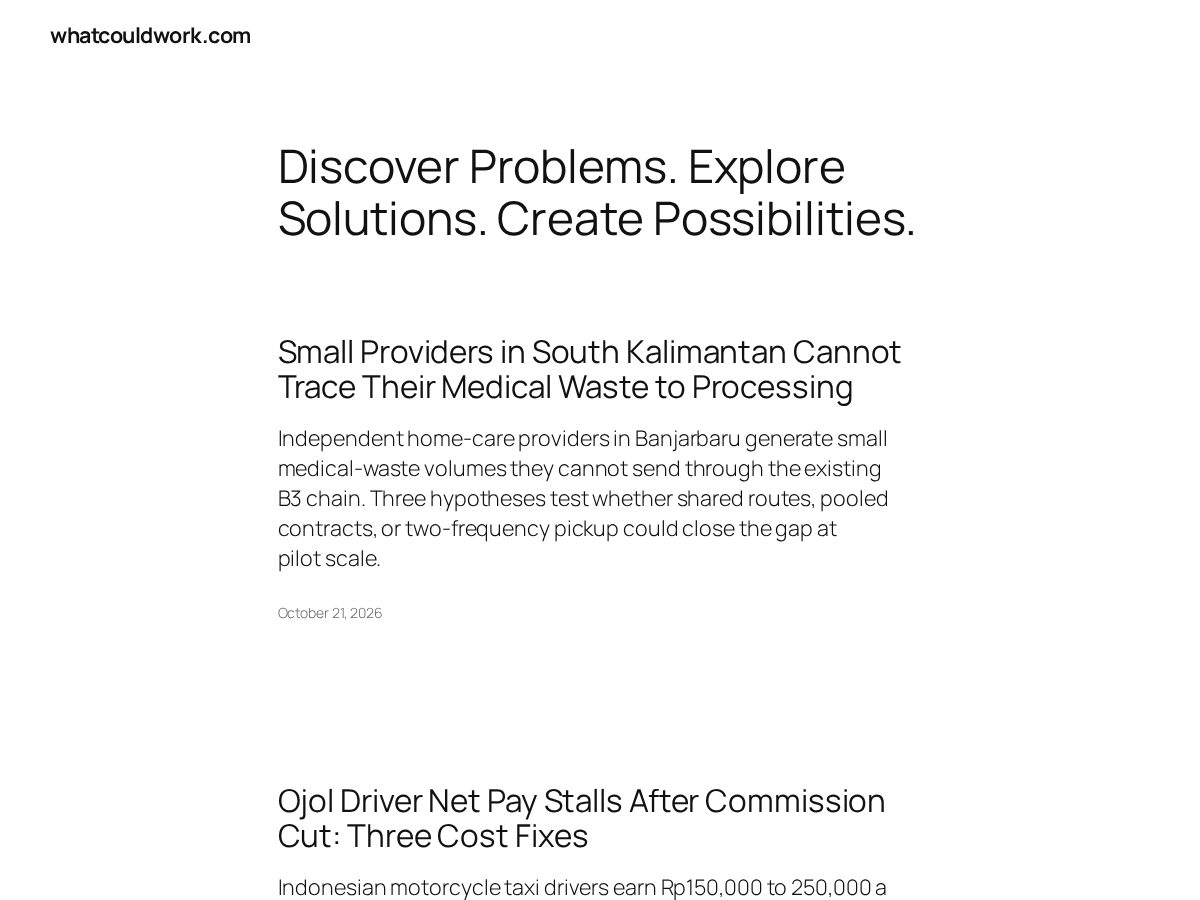 Landing-page snapshot of whatcouldwork.com