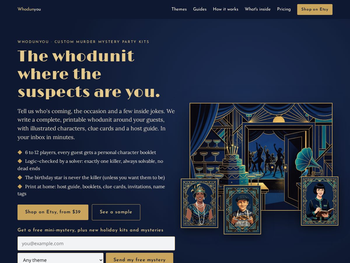 Landing-page snapshot of whodunyou.com