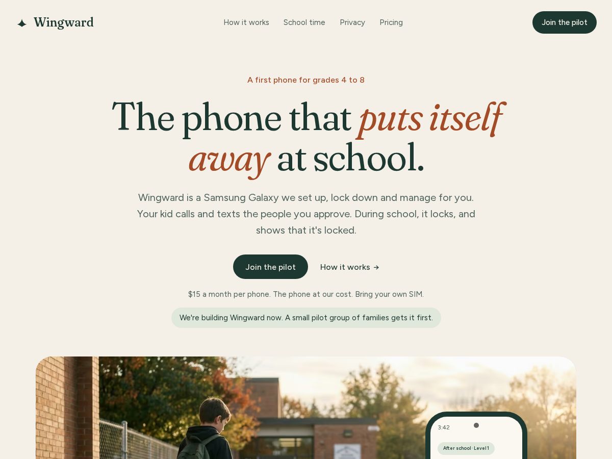 Landing-page snapshot of wingwardphone.com