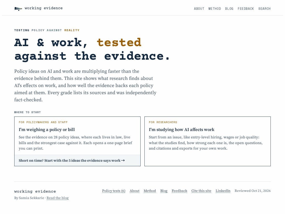 Landing-page snapshot of workingevidence.com