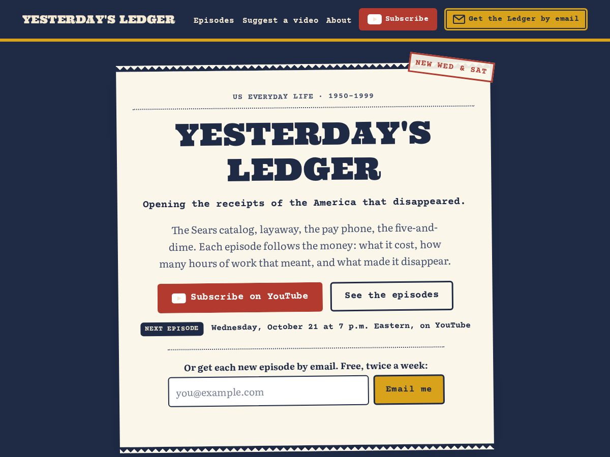 Landing-page snapshot of yesterdaysledger.com