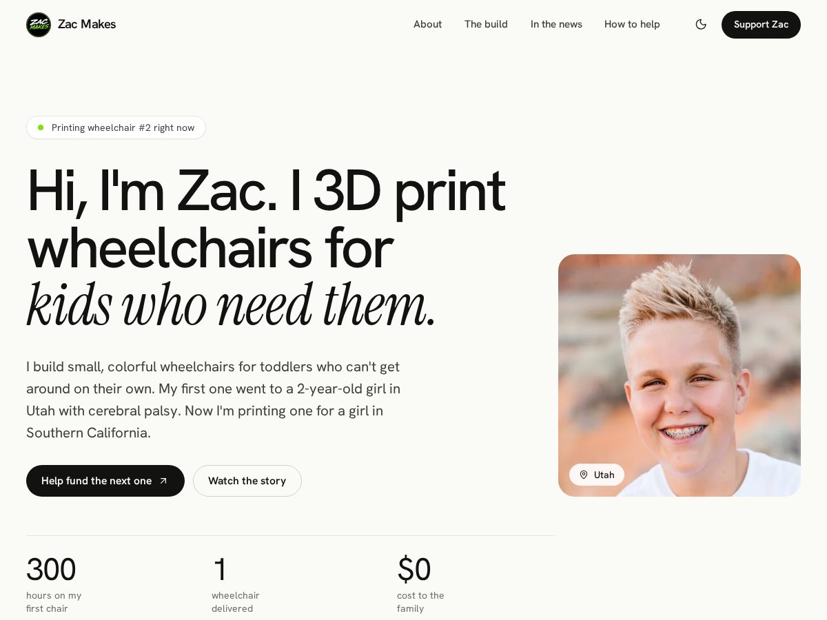 Landing-page snapshot of zacmakes.com