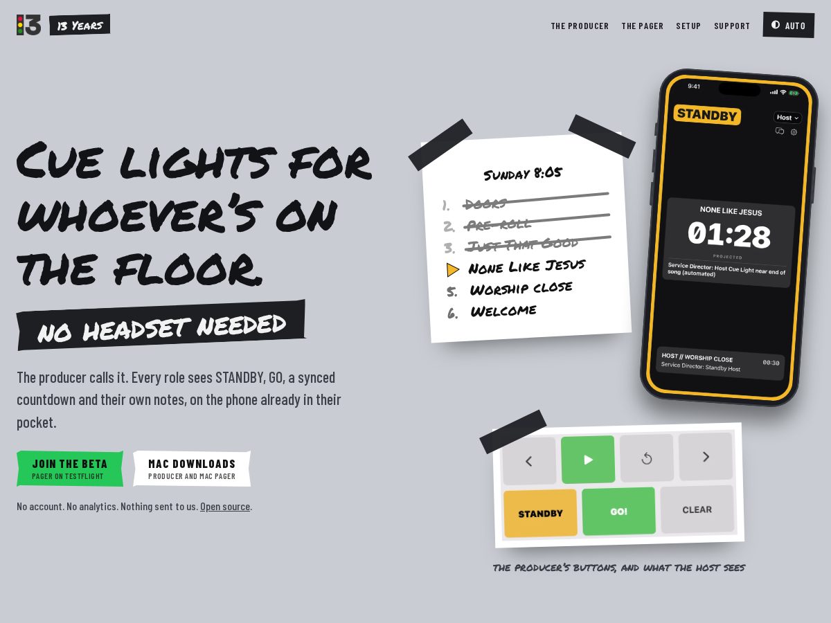 Landing-page snapshot of 13years.app