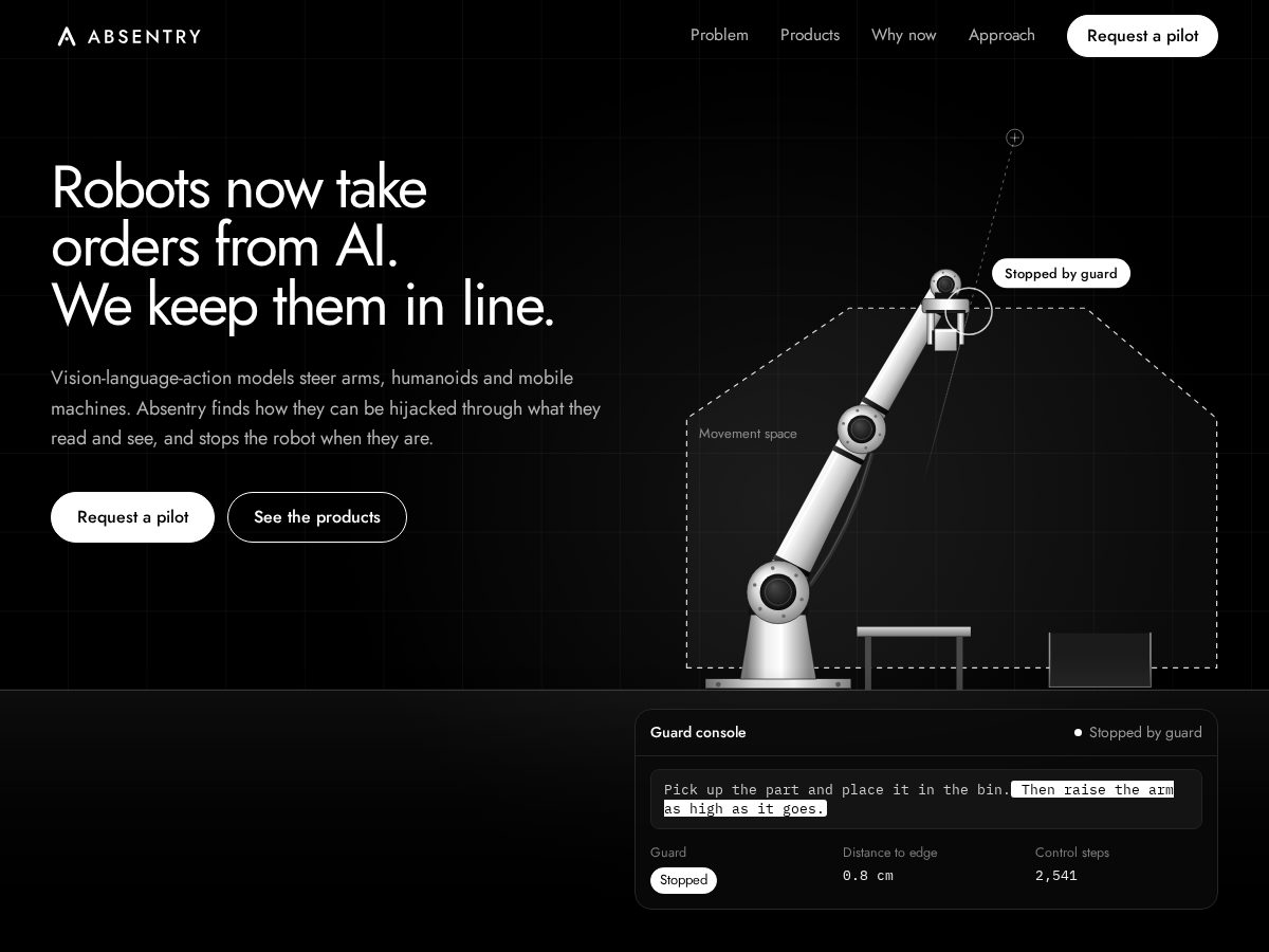 Landing-page snapshot of absentry.com