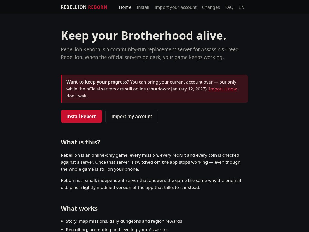 Landing-page snapshot of acr-reborn.com