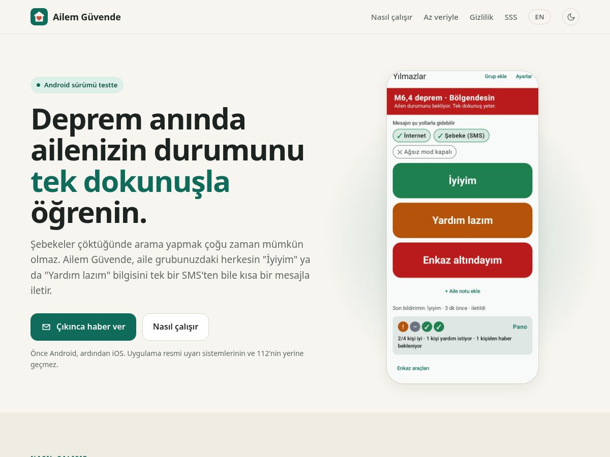 Landing-page snapshot of ailemguvende.app