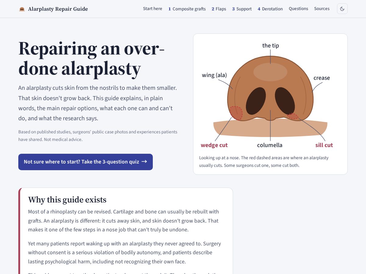 Landing-page snapshot of alarplastyrepairguide.com