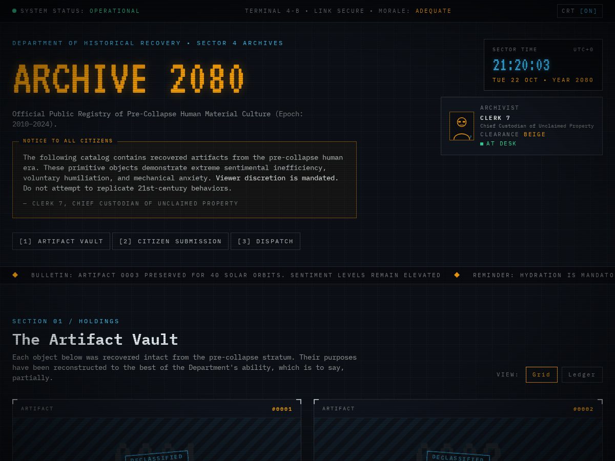 Landing-page snapshot of archive2080.com