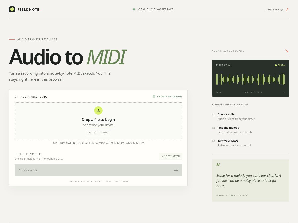 Landing-page snapshot of audionotemidi.com