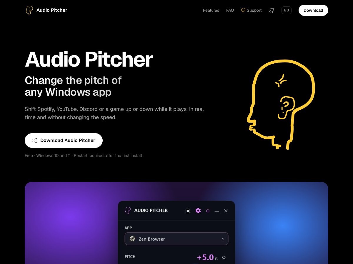 Landing-page snapshot of audiopitcher.app