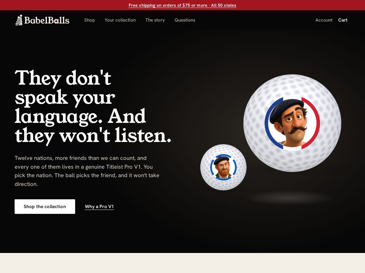 Landing-page snapshot of babelballs.com
