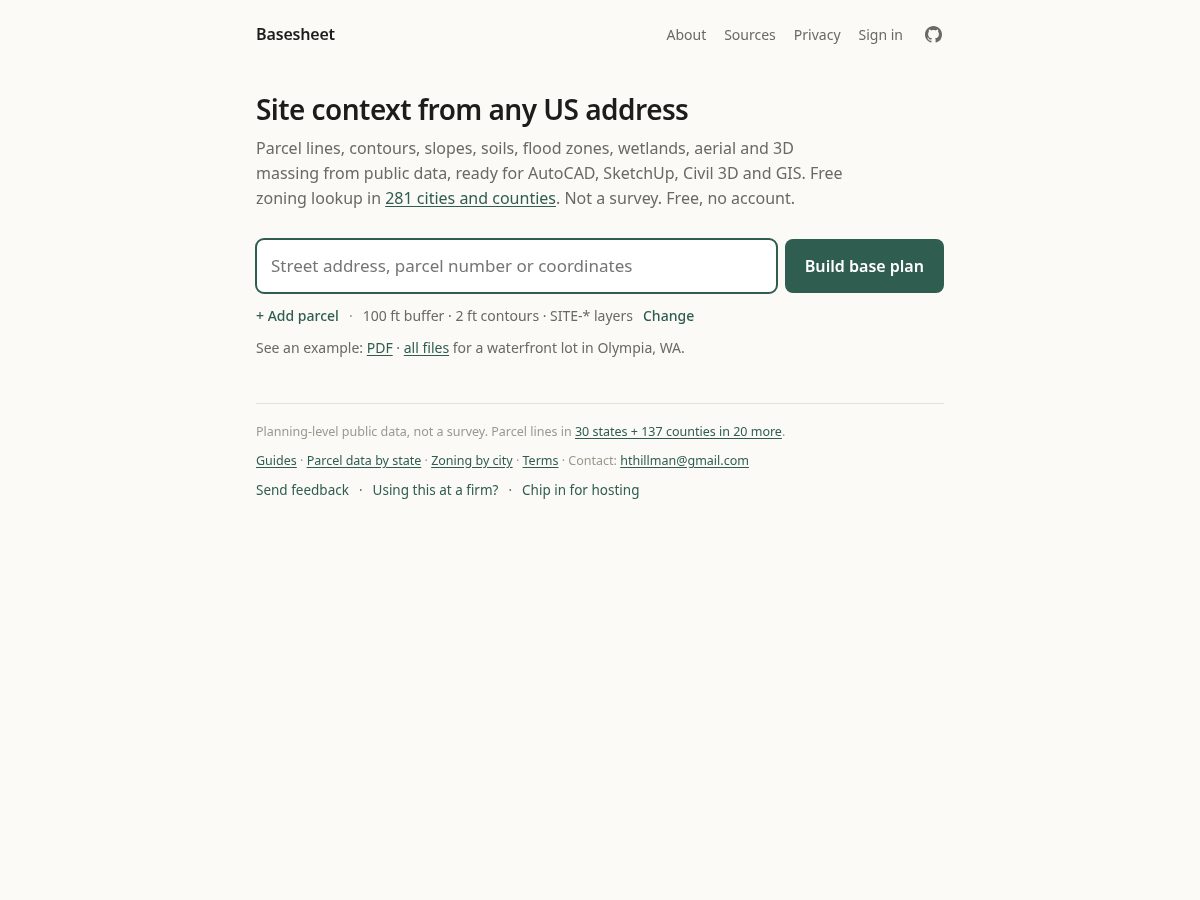 Landing-page snapshot of basesheet.site