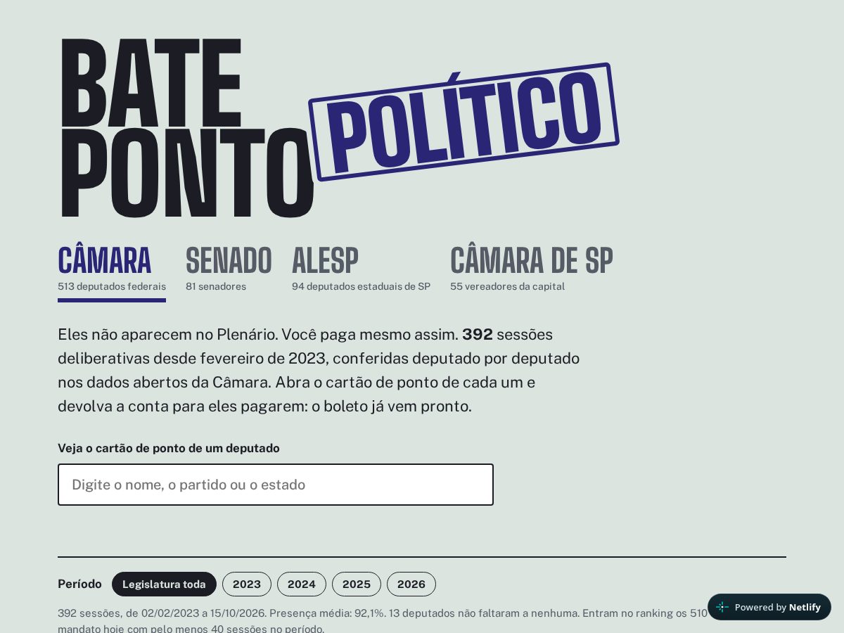 Landing-page snapshot of batepontopolitico.com