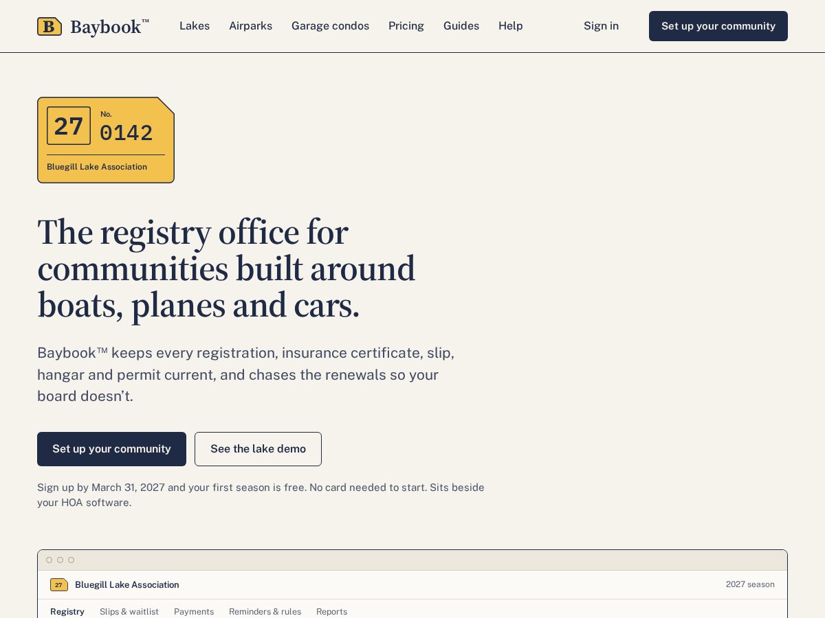 Landing-page snapshot of baybook.app