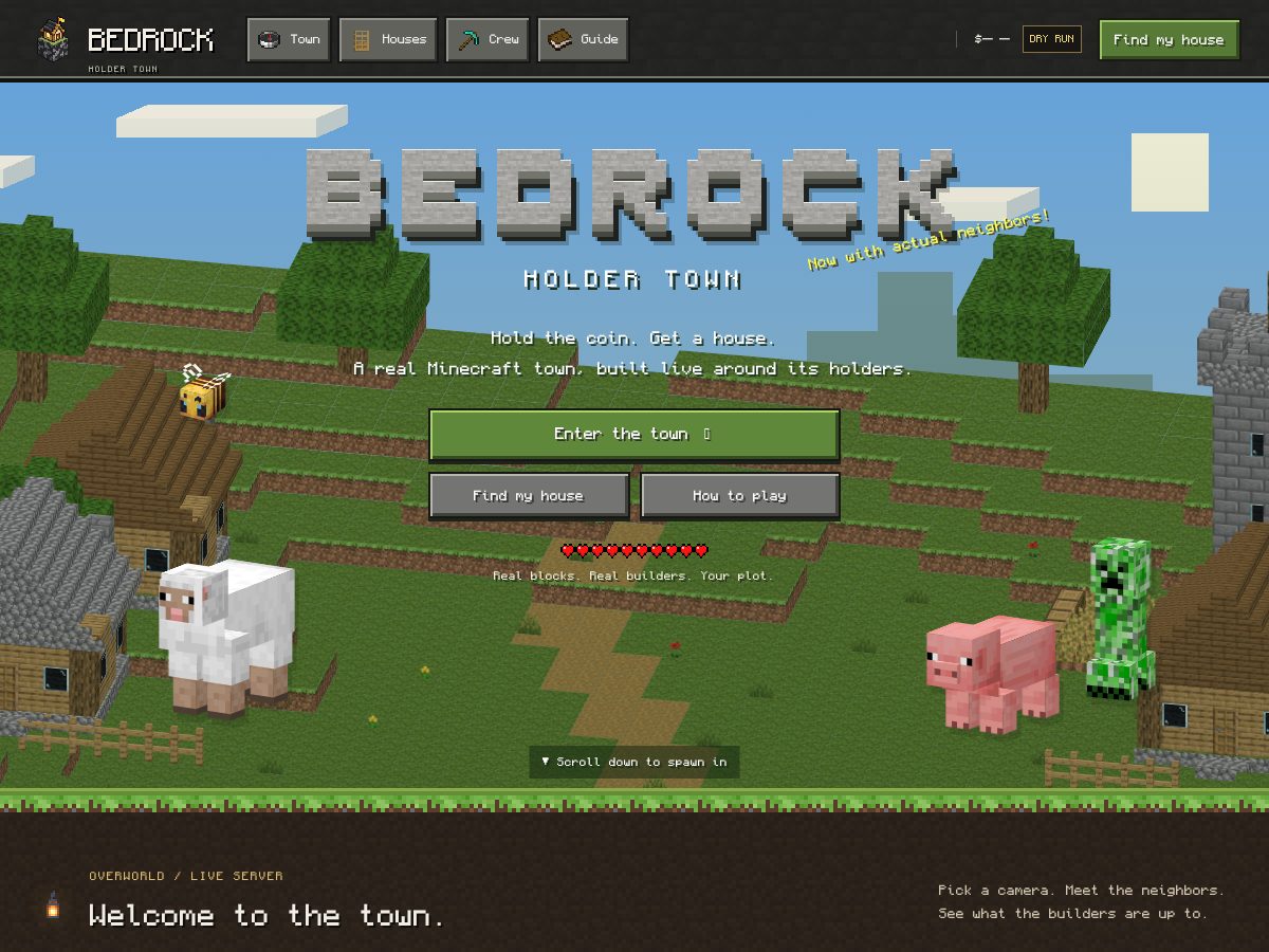Landing-page snapshot of bedrock.town
