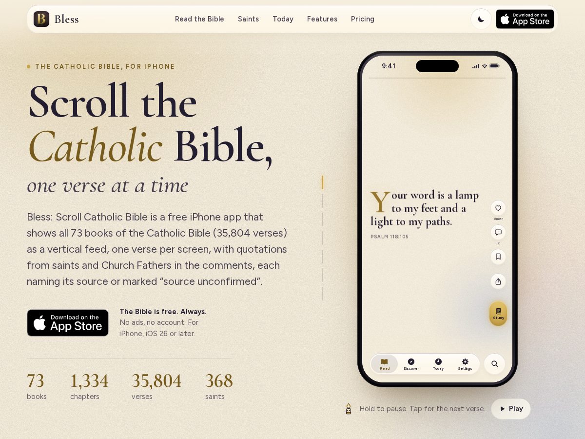 Landing-page snapshot of blessbible.app