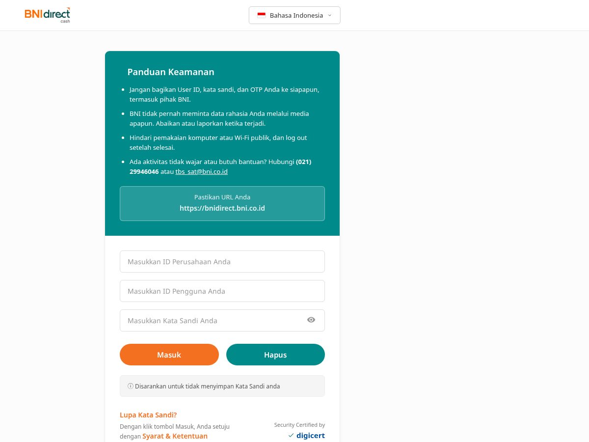 Landing-page snapshot of bni-directbni.com