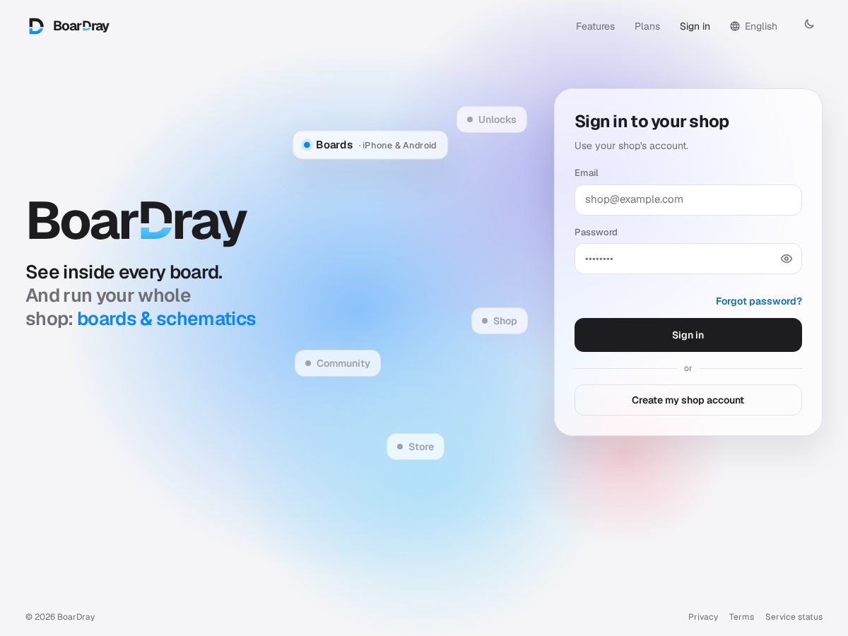 Landing-page snapshot of boardray.app