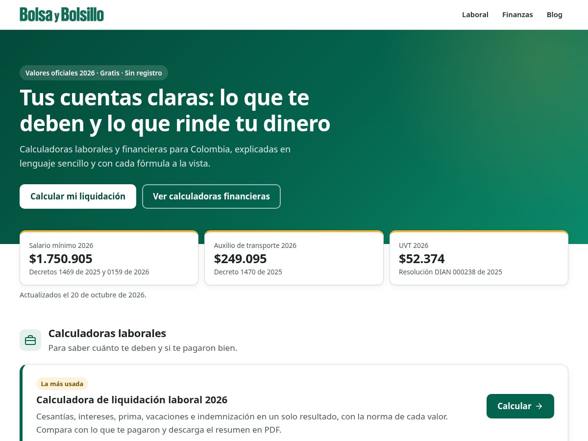 Landing-page snapshot of bolsaybolsillo.com