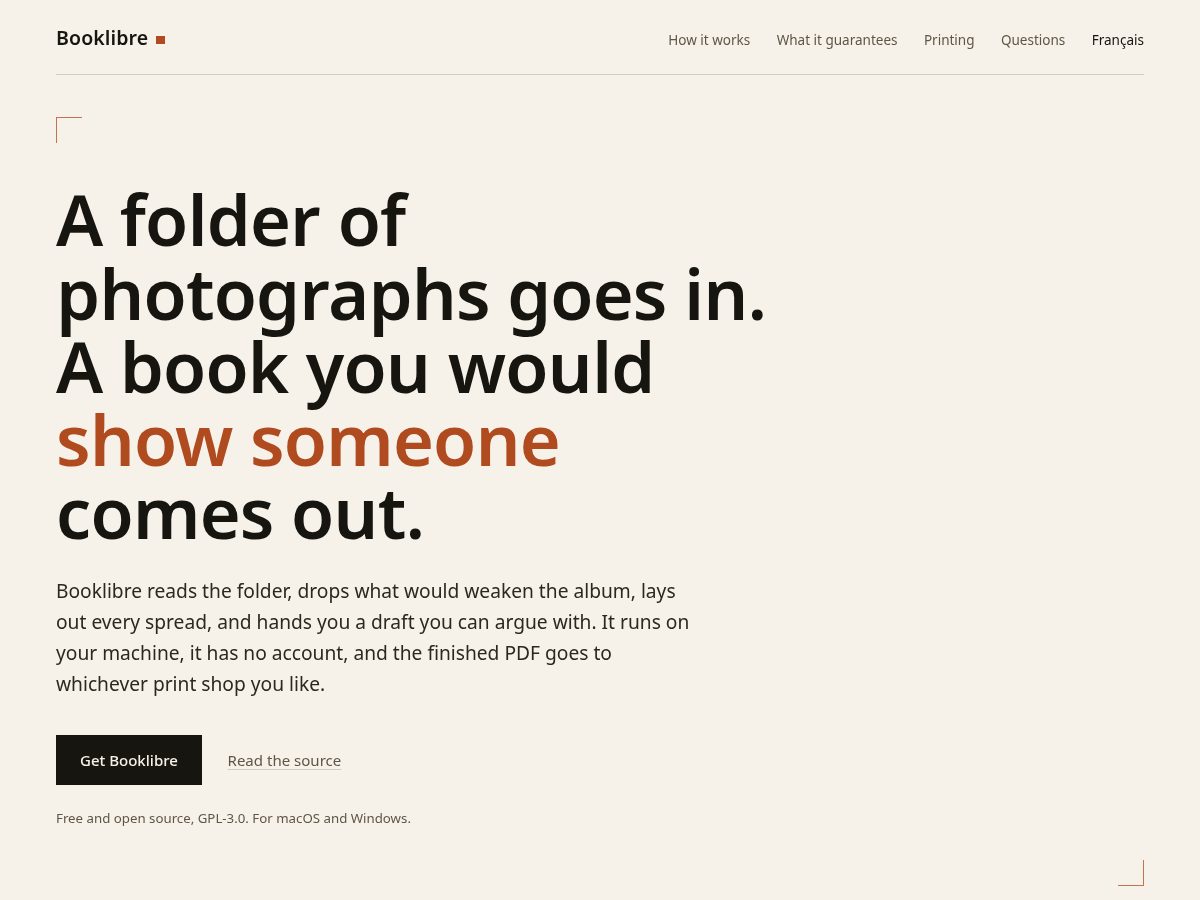 Landing-page snapshot of booklibre.app