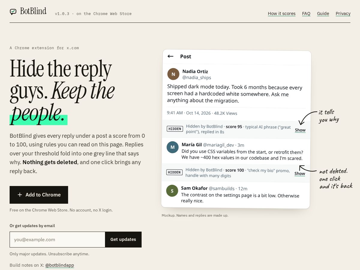 Landing-page snapshot of botblind.app