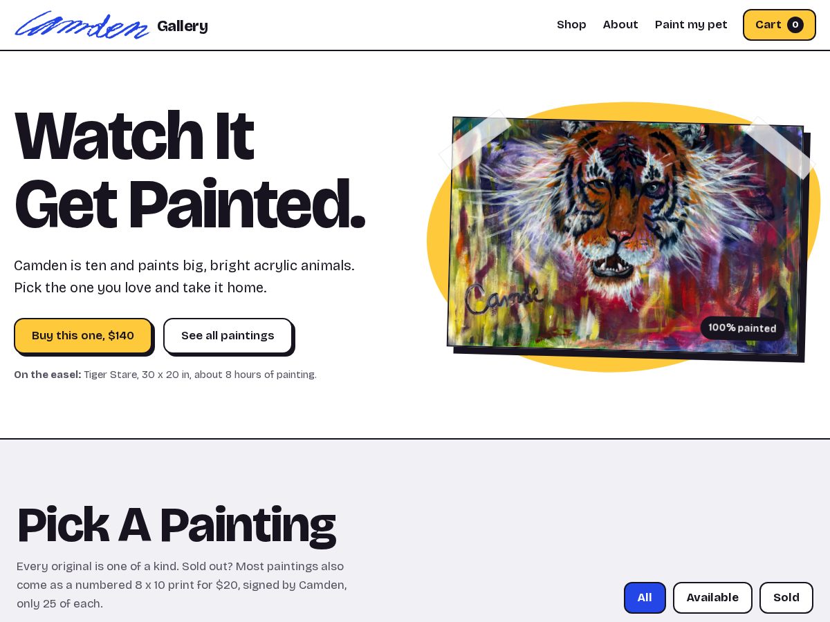 Landing-page snapshot of camdensgallery.com