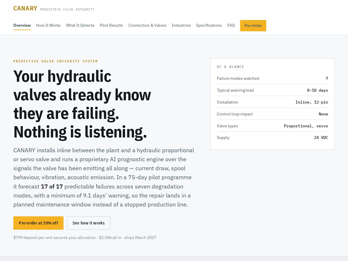 Landing-page snapshot of canarypvis.com