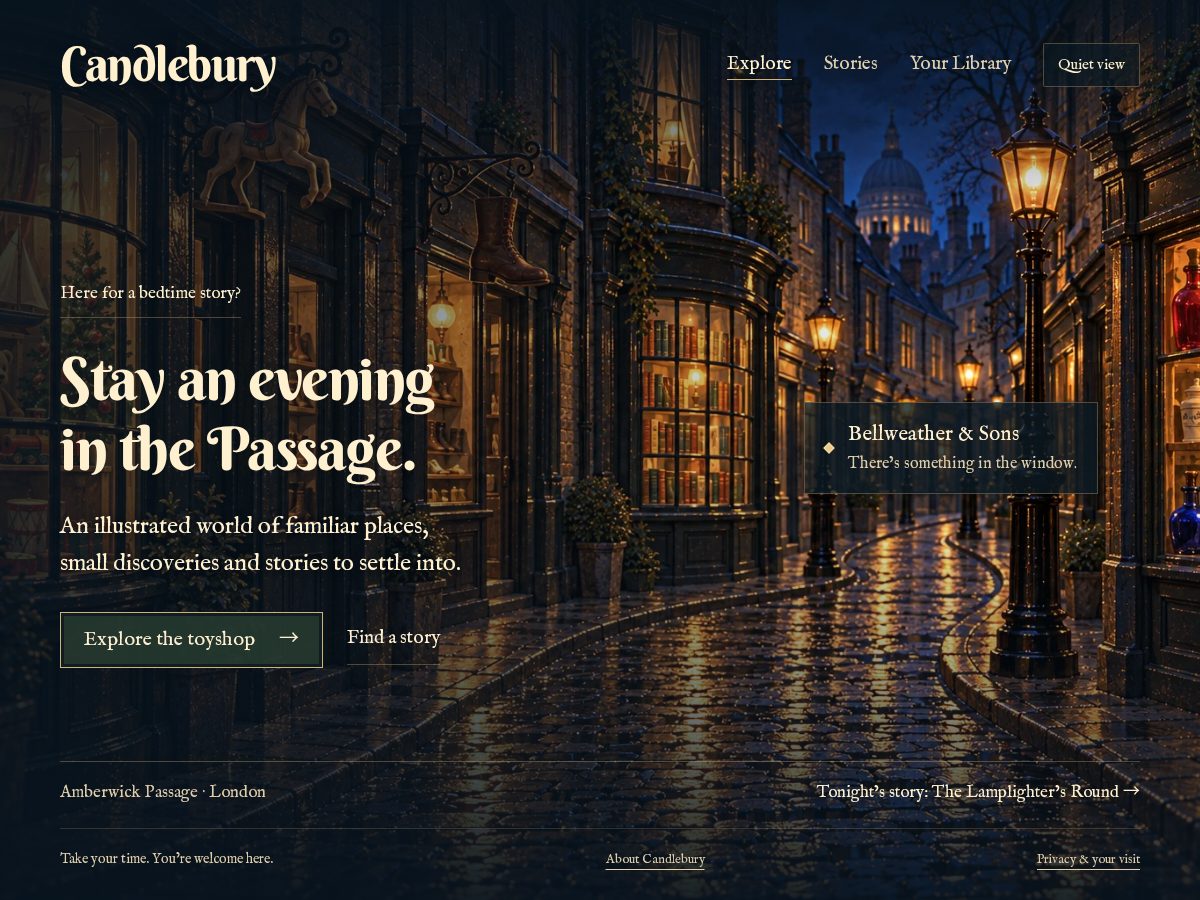 Landing-page snapshot of candleburytales.com