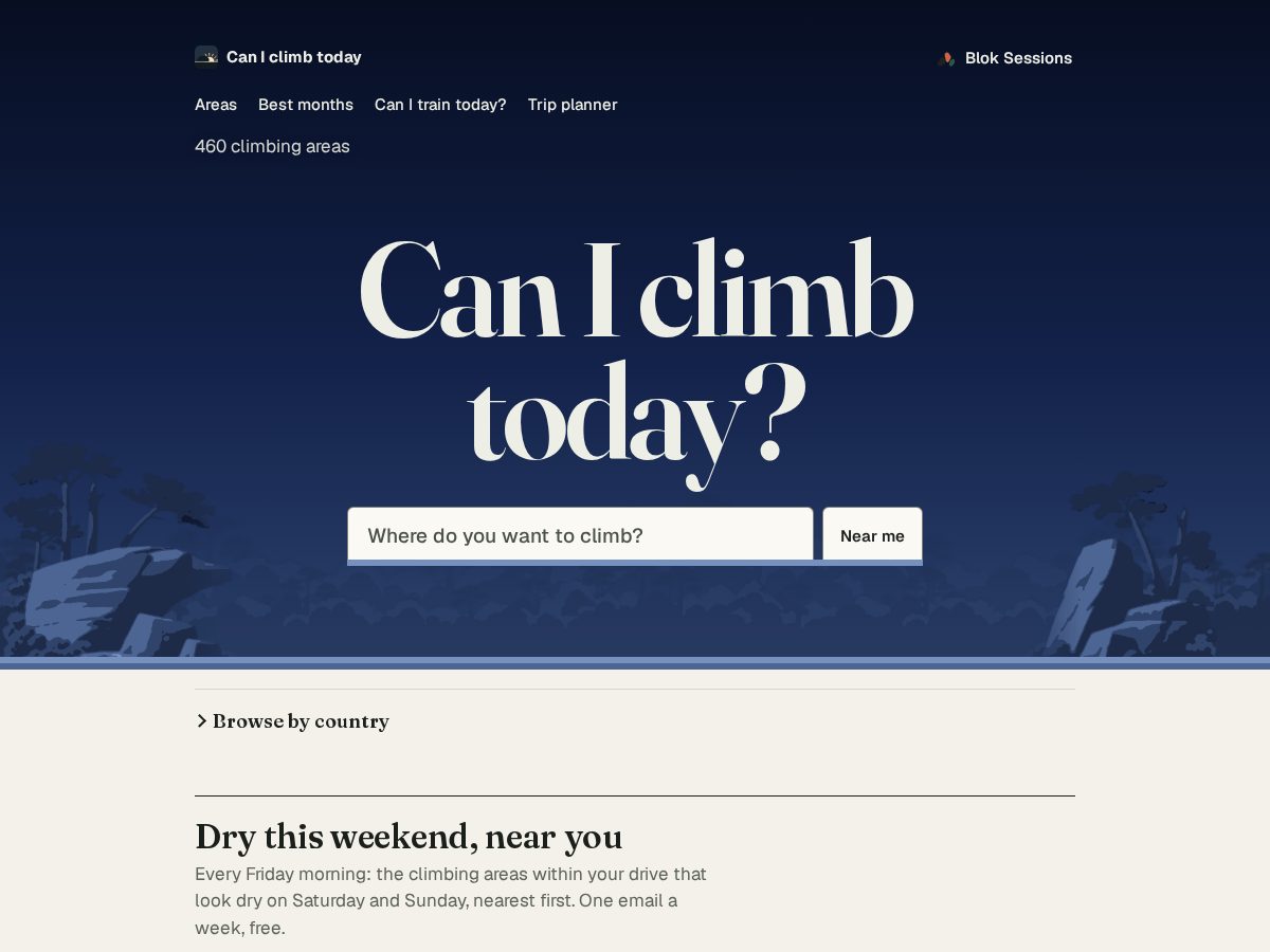 Landing-page snapshot of caniclimbtoday.com