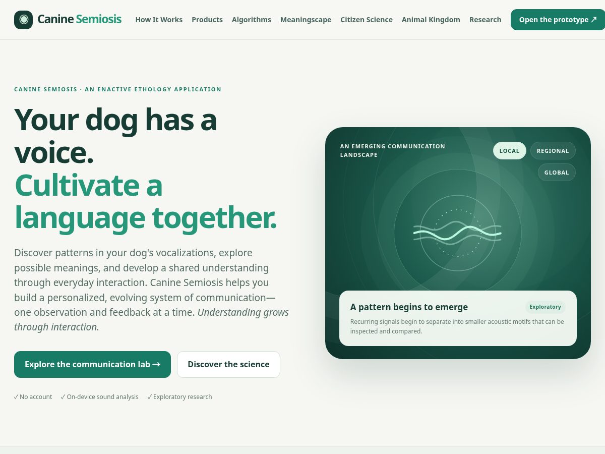Landing-page snapshot of caninesemiosis.com