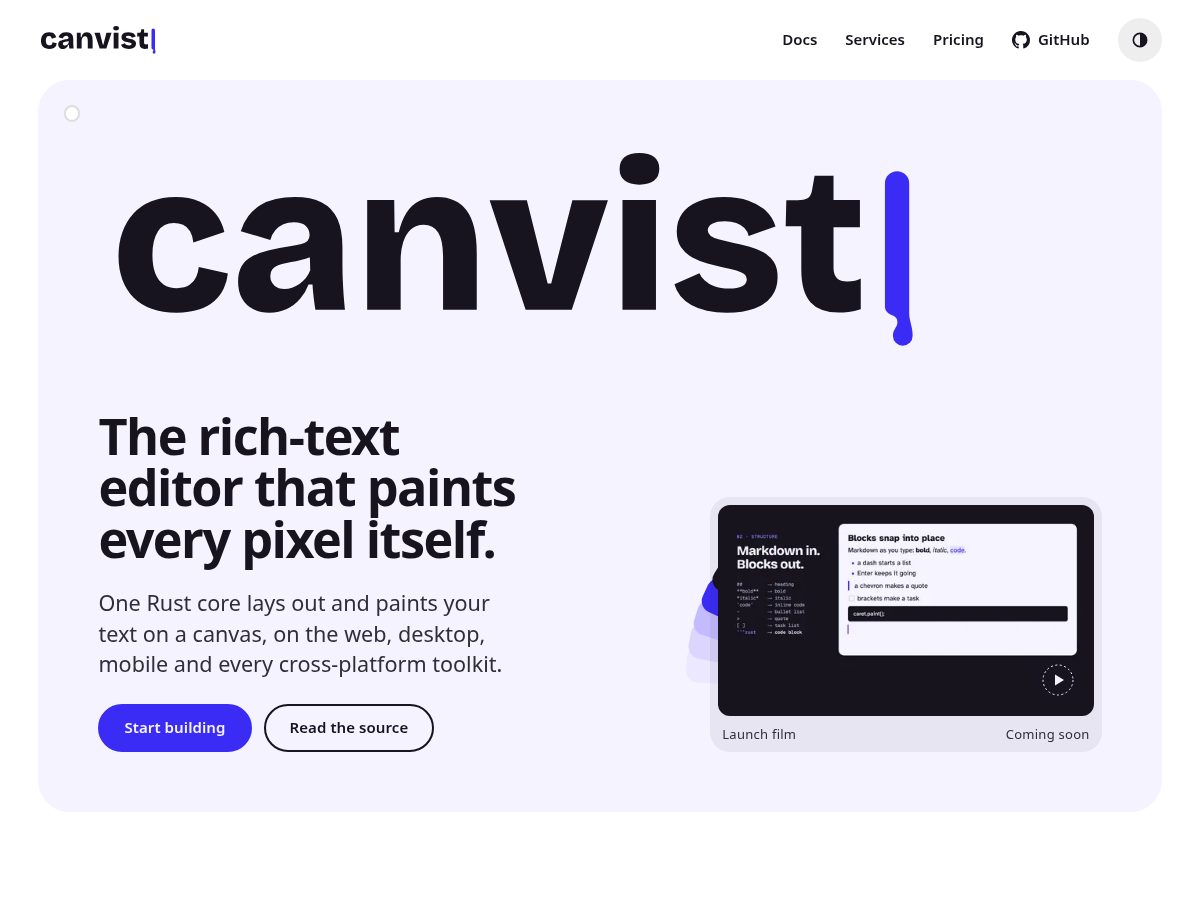 Landing-page snapshot of canvist.dev