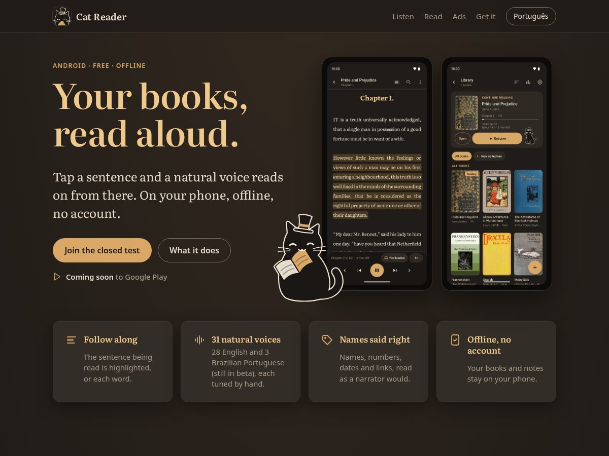 Landing-page snapshot of catreader.app