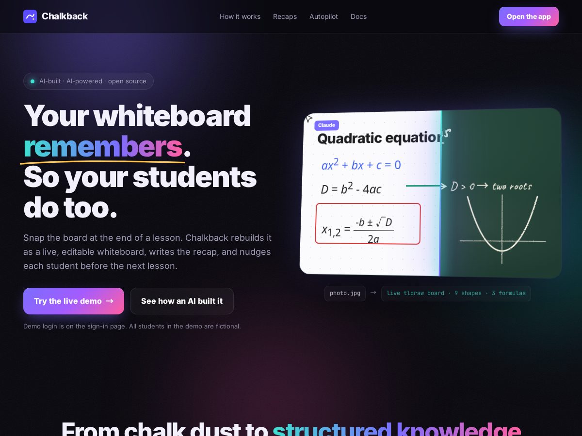 Landing-page snapshot of chalkback.xyz