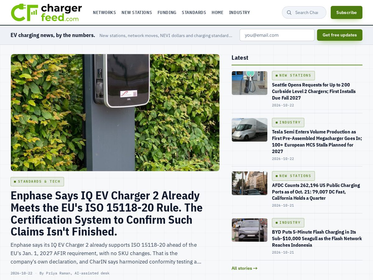 Landing-page snapshot of chargerfeed.com