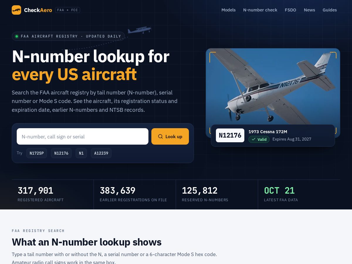Landing-page snapshot of checkaero.com