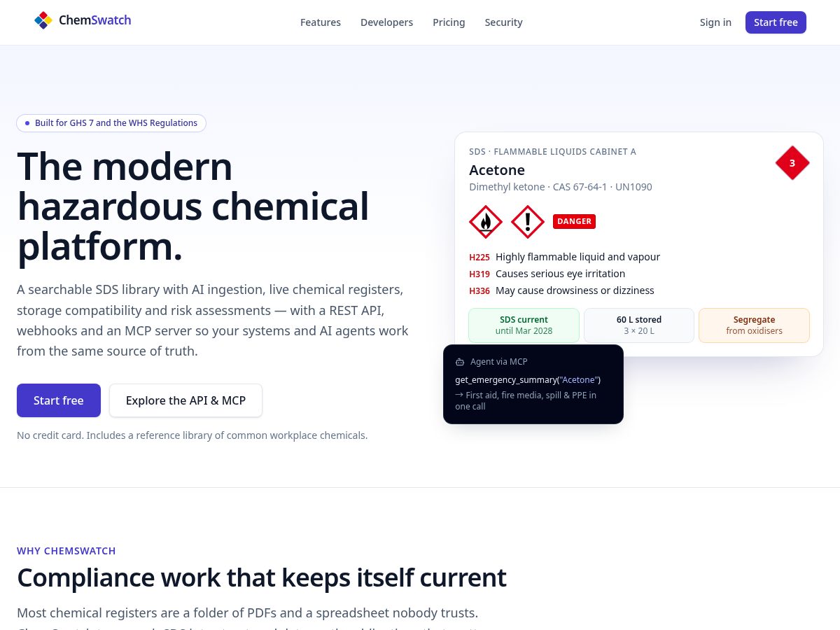 Landing-page snapshot of chemswatch.com